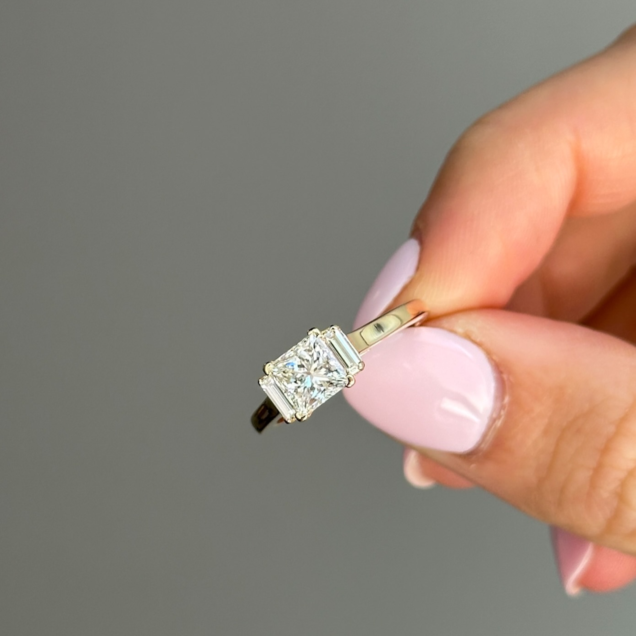 Princess Cut Lab Grown Diamond Engagement Ring with Baguette Side Stones