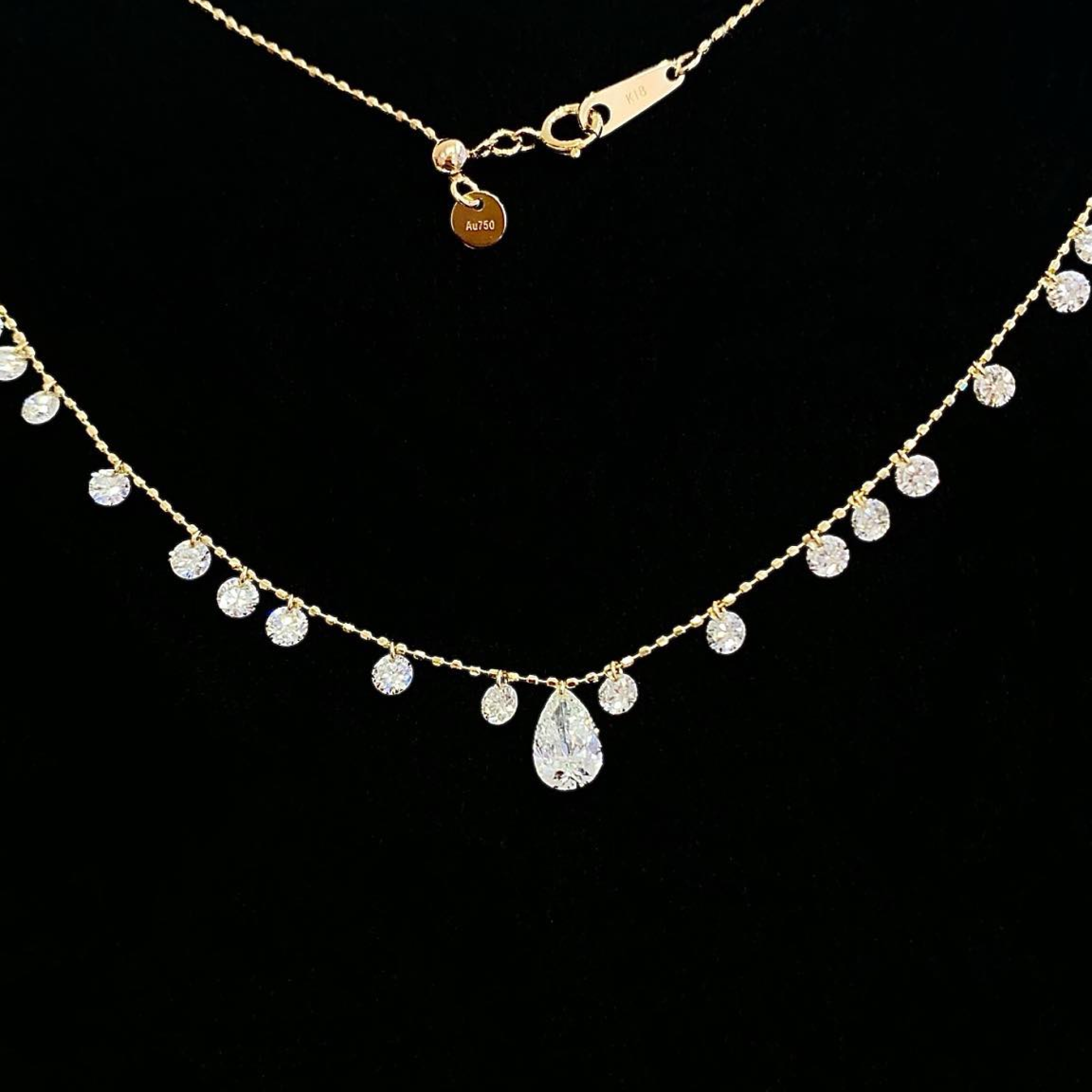 Pear Lab Grown Diamond Station Necklace | Floating Diamond Drop Necklace