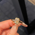 1.5 CT Emerald Cut Bezel Set Solitaire Ring | Minimalist Lab Grown Diamond Engagement Ring | 14K Gold Fine Jewelry