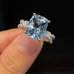 Light Blue Cushion Cut Engagement Ring | Twisted Pavé Diamond Band | White Gold Solitaire Ring