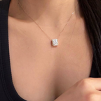 3.5 CT Radiant Cut Lab Grown Diamond Pendant | Half Bezel Diamond Necklace | Modern Solitaire Statement Jewelry