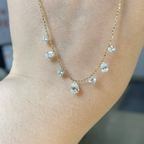 1 CT Floating Lab Grown Diamond Station Necklace | Round & Pear Diamond Dangle Necklace | 14K Gold Fine Jewelry