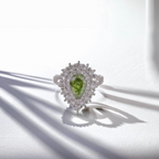2 CT Fancy Green Pear Cut Lab Grown Diamond Ring | Double Halo Split Shank Pavé Engagement Ring