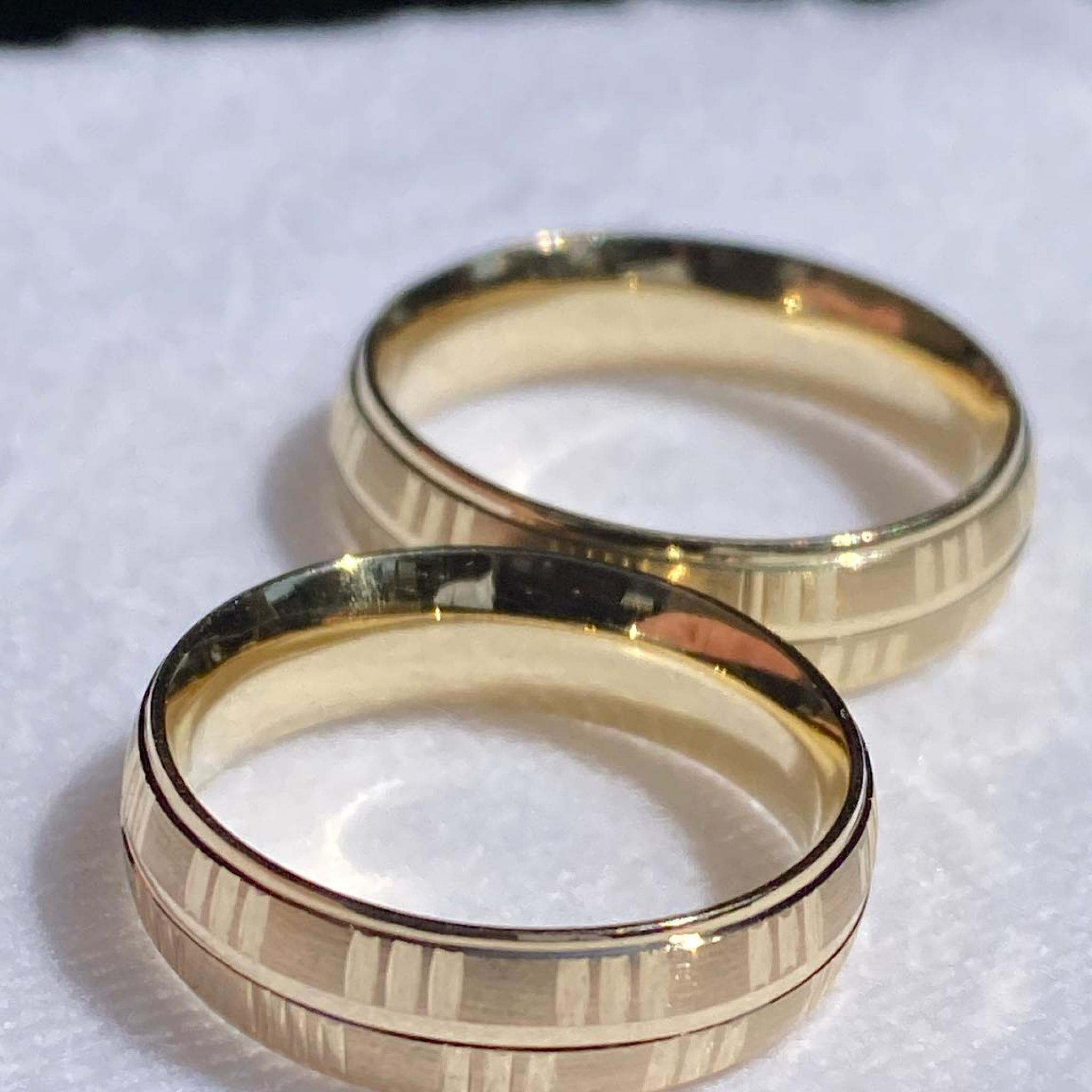 Matching Gold Wedding Bands | Engraved His & Hers Wedding Ring Set | Comfort Fit Solid Gold Couple Bands