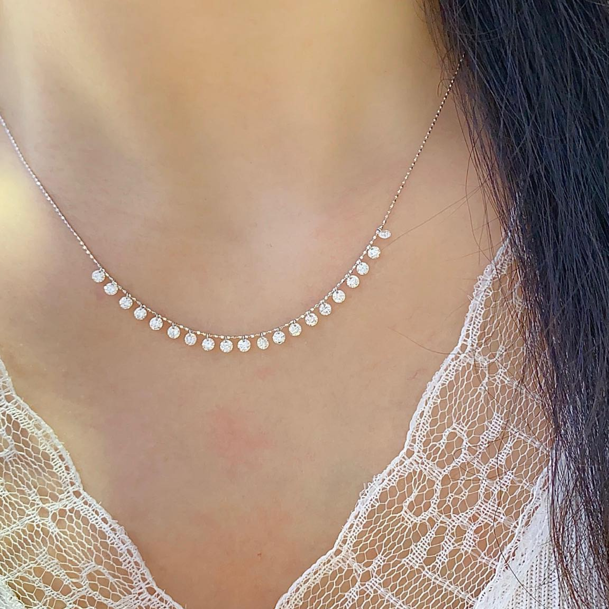 Round Lab Grown Diamond Station Drop Necklace | Dainty Floating Diamond Necklace