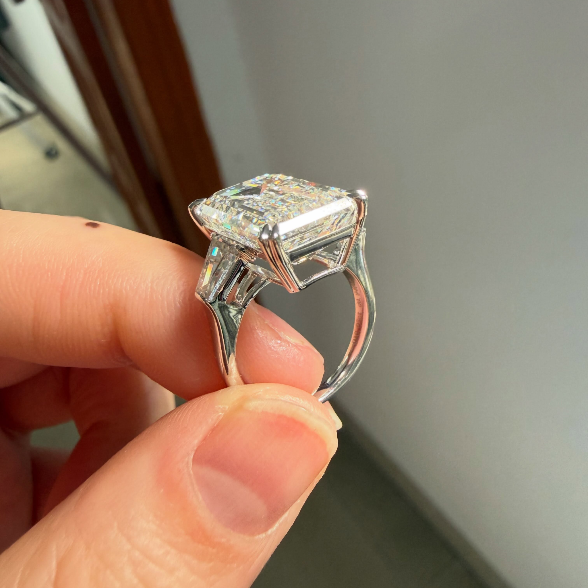 10 CT Emerald Cut Lab Grown Diamond Engagement Ring with Tapered Baguette Side Stones