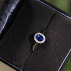 Oval Blue Sapphire & Diamond Halo Engagement Ring | Classic Oval Sapphire Ring