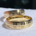Matching Gold Wedding Bands | Engraved His & Hers Wedding Ring Set | Comfort Fit Solid Gold Couple Bands