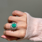 2 CT Green Emerald Cut Lab Grown Diamond Ring | Vintage Floral Halo Engagement Ring | Split Shank Diamond Bridal Ring