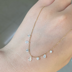 1 CT Floating Lab Grown Diamond Station Necklace | Round & Pear Diamond Dangle Necklace | 14K Gold Fine Jewelry