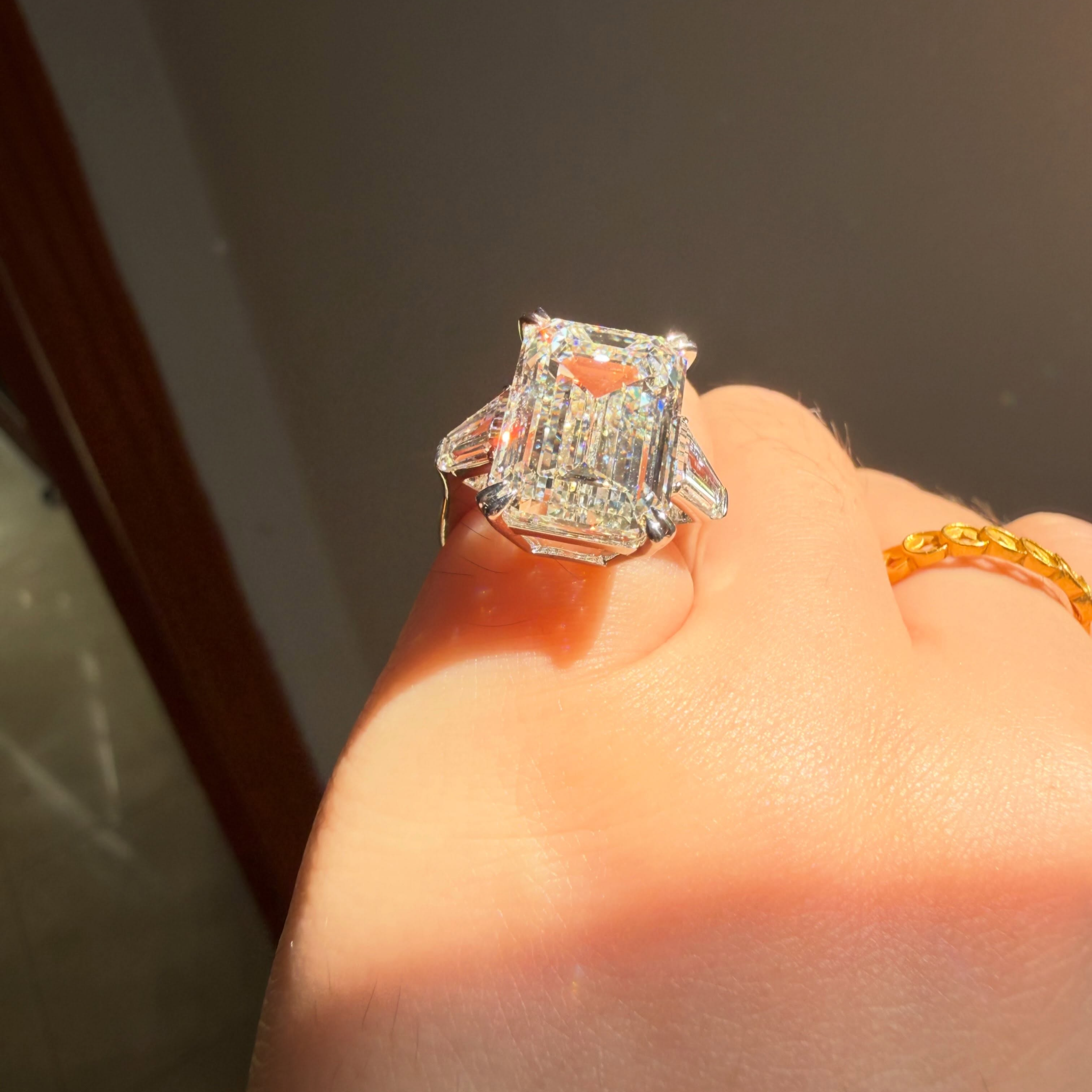 10 CT Emerald Cut Lab Grown Diamond Engagement Ring with Tapered Baguette Side Stones