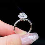 Oval Cut Halo Diamond Engagement Ring | Cathedral Pavé Band
