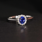 Oval Blue Sapphire & Diamond Halo Engagement Ring | Classic Oval Sapphire Ring