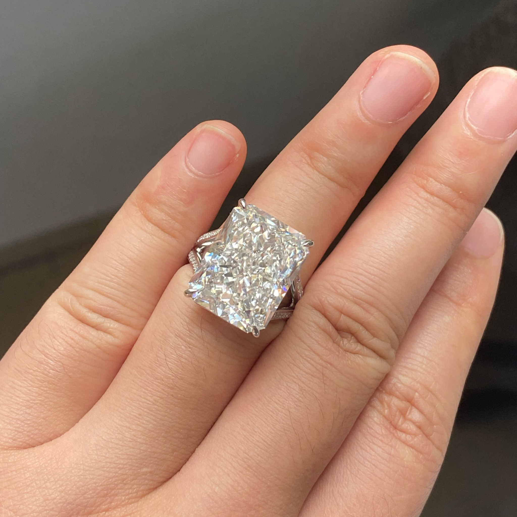 20 CT Radiant Cut Lab Grown Diamond Ring | Hidden Halo Split Shank Solitaire Engagement Ring | 14K Gold