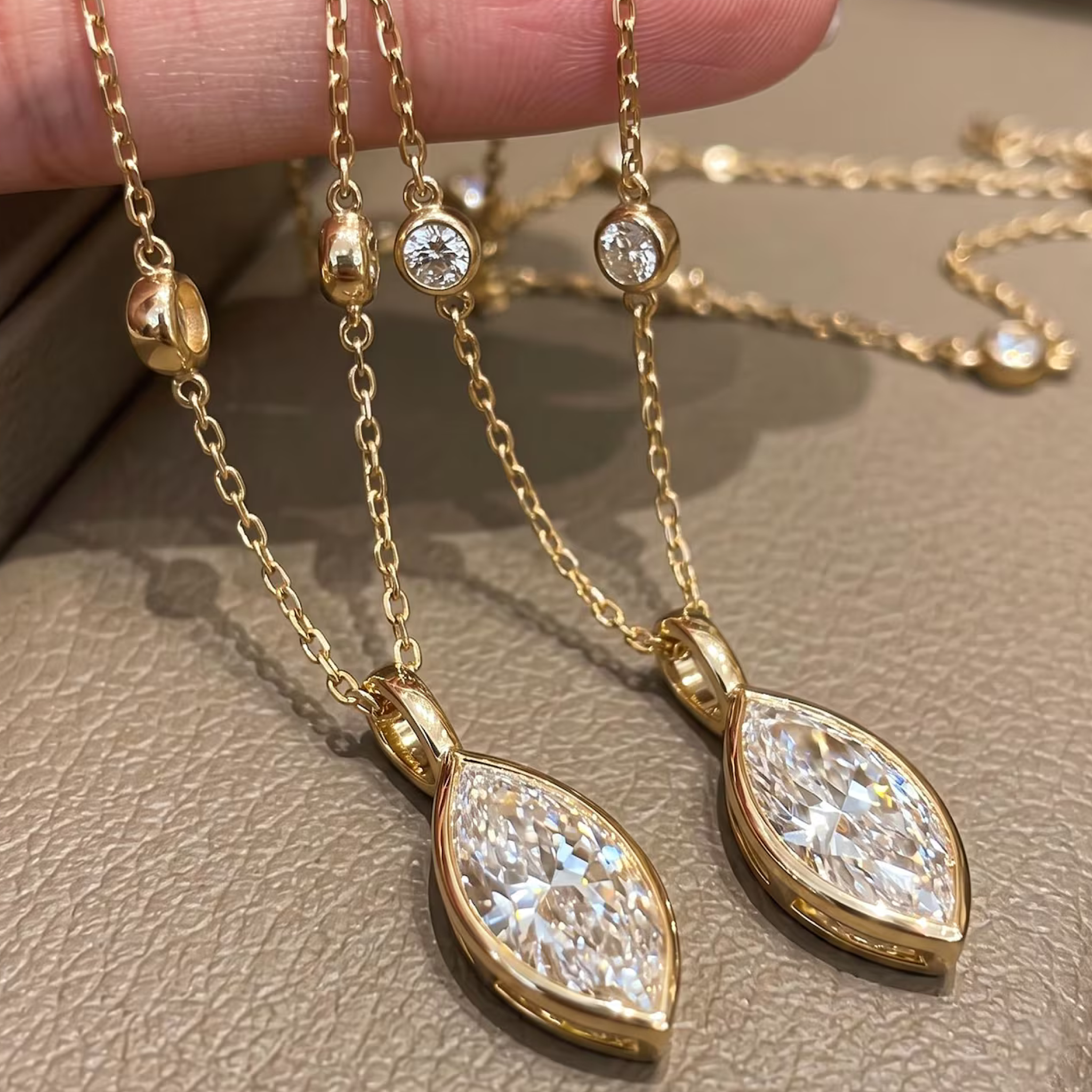 Marquise Cut Lab Grown Diamond Pendant Necklace | Bezel Set Gold Pendant