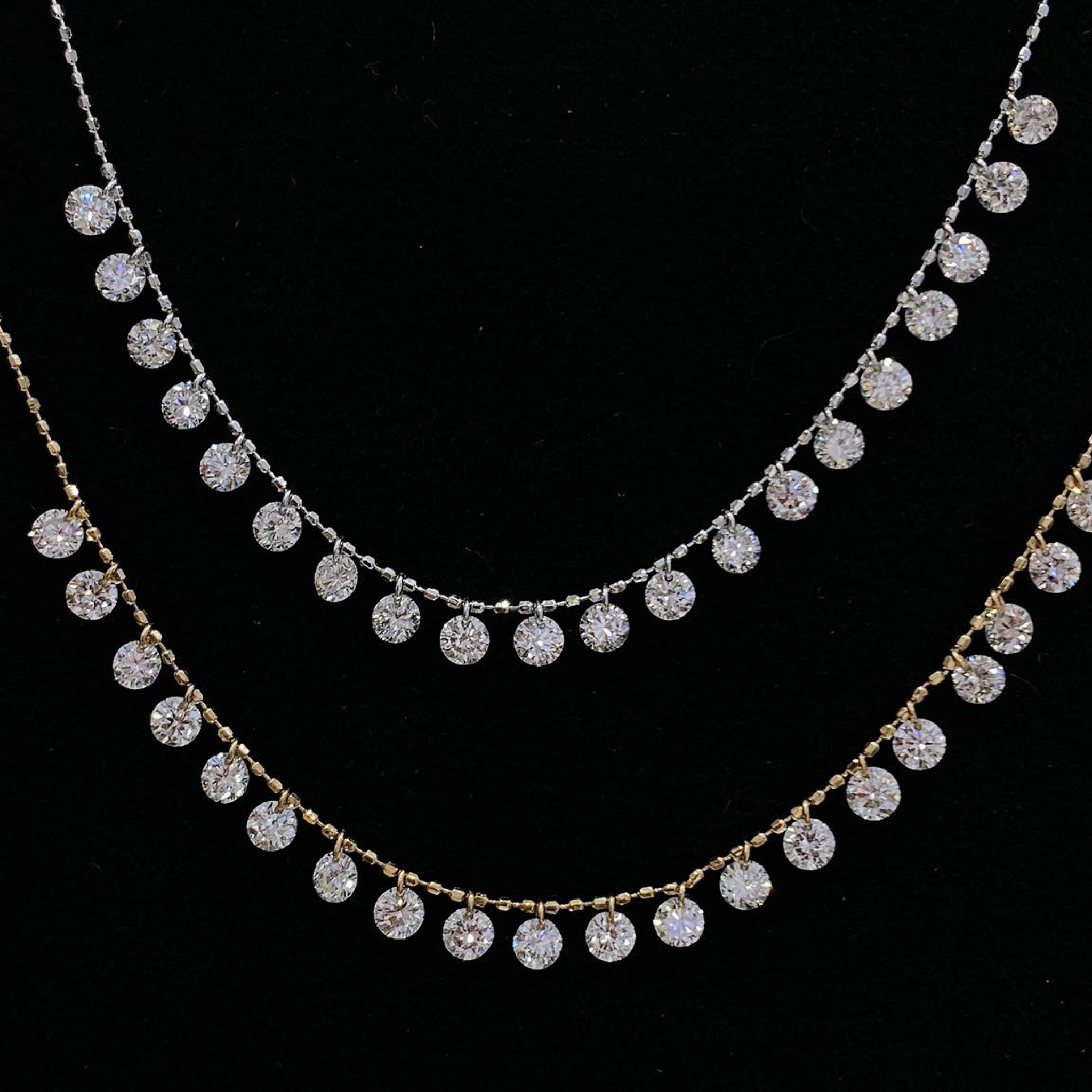 Round Lab Grown Diamond Station Drop Necklace | Dainty Floating Diamond Necklace