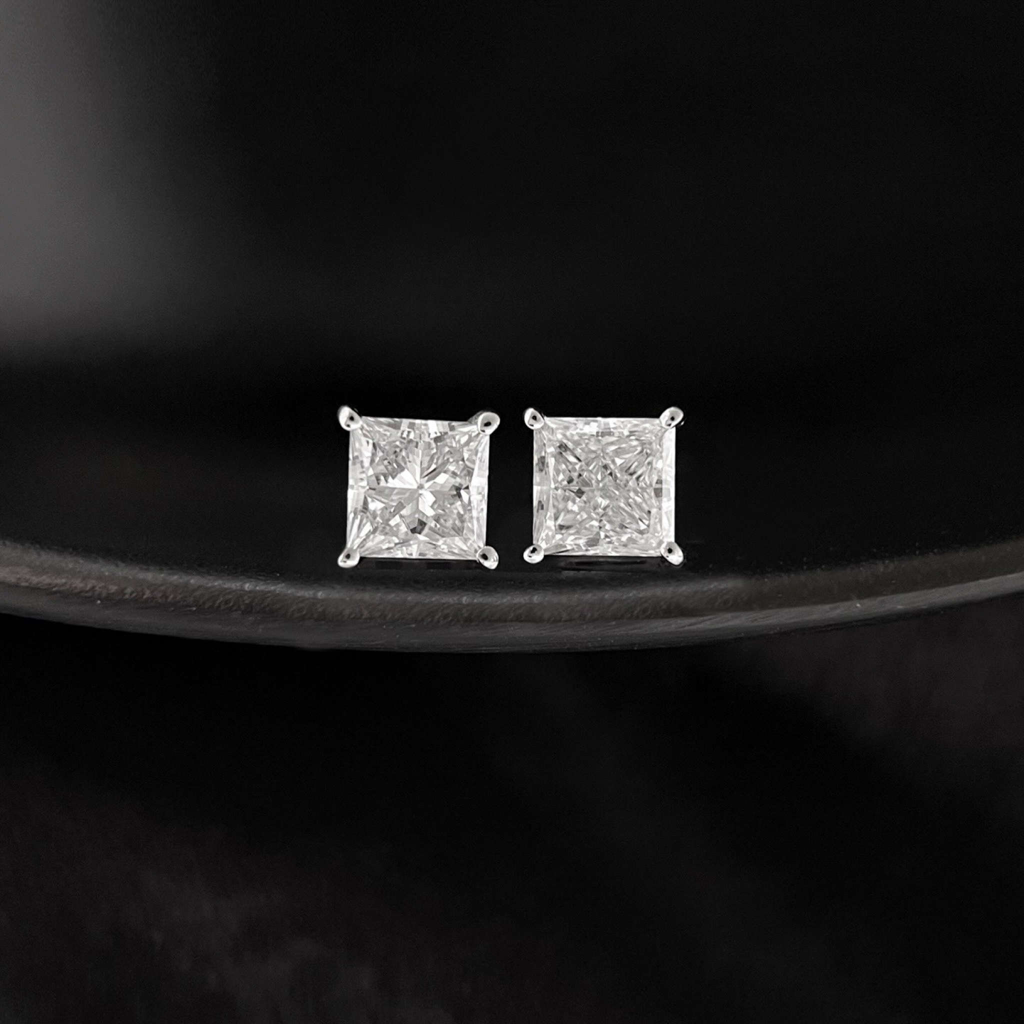 Princess-Cut Lab Grown Diamond Solitaire Stud Earrings in Four-Prong Basket Setting