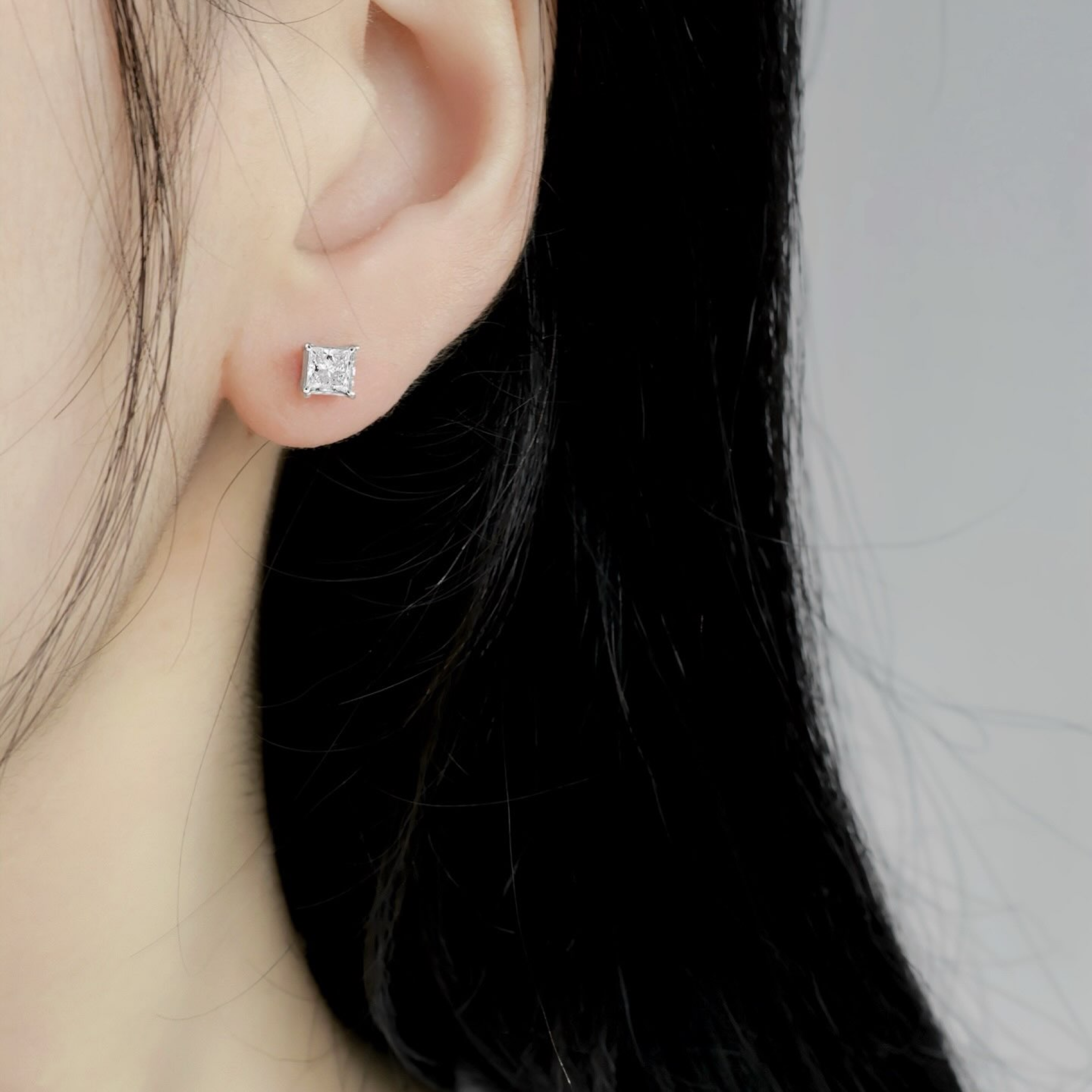 Princess-Cut Lab Grown Diamond Solitaire Stud Earrings in Four-Prong Basket Setting