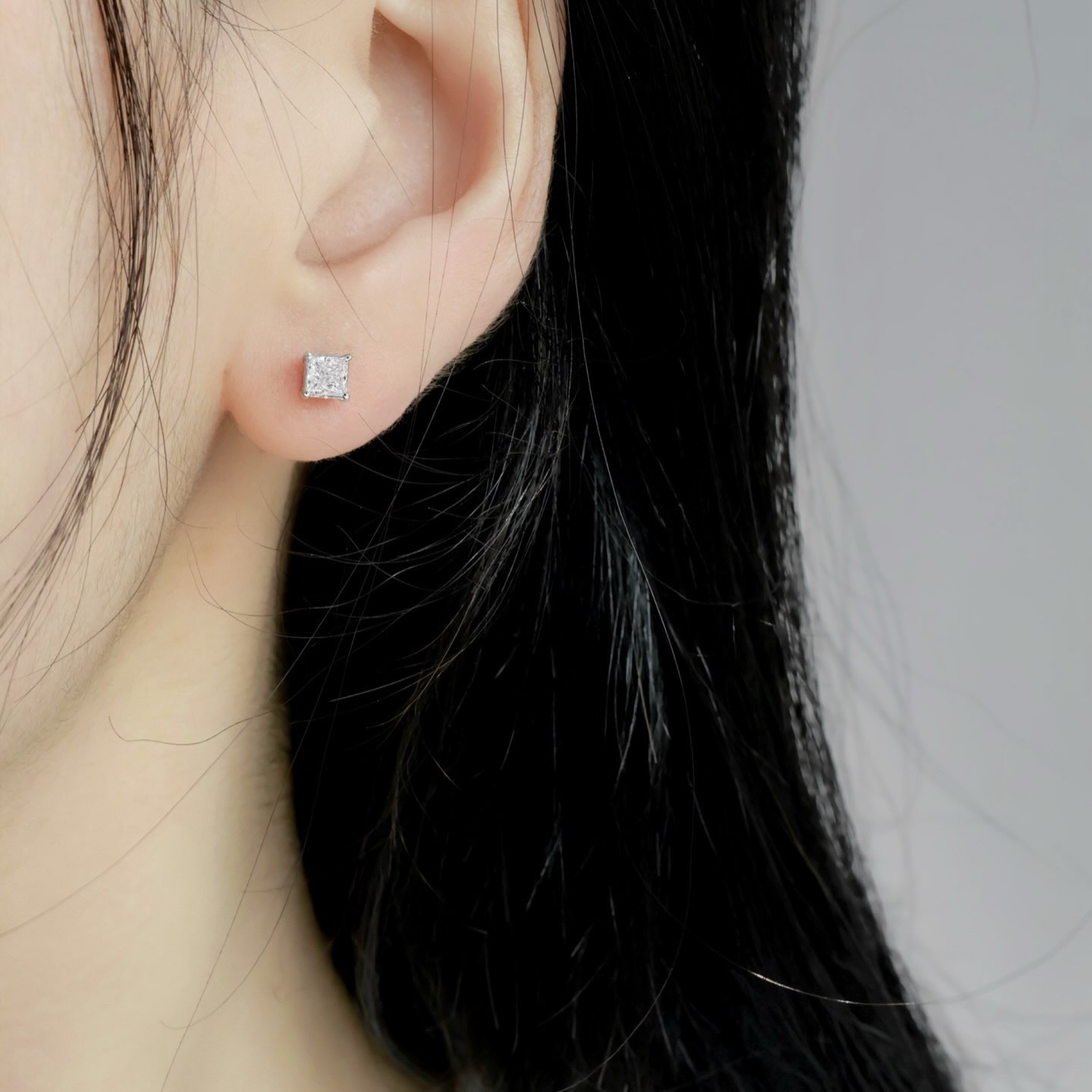Princess-Cut Lab Grown Diamond Solitaire Stud Earrings in Four-Prong Basket Setting