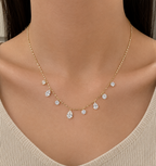 1 CT Floating Lab Grown Diamond Station Necklace | Round & Pear Diamond Dangle Necklace | 14K Gold Fine Jewelry