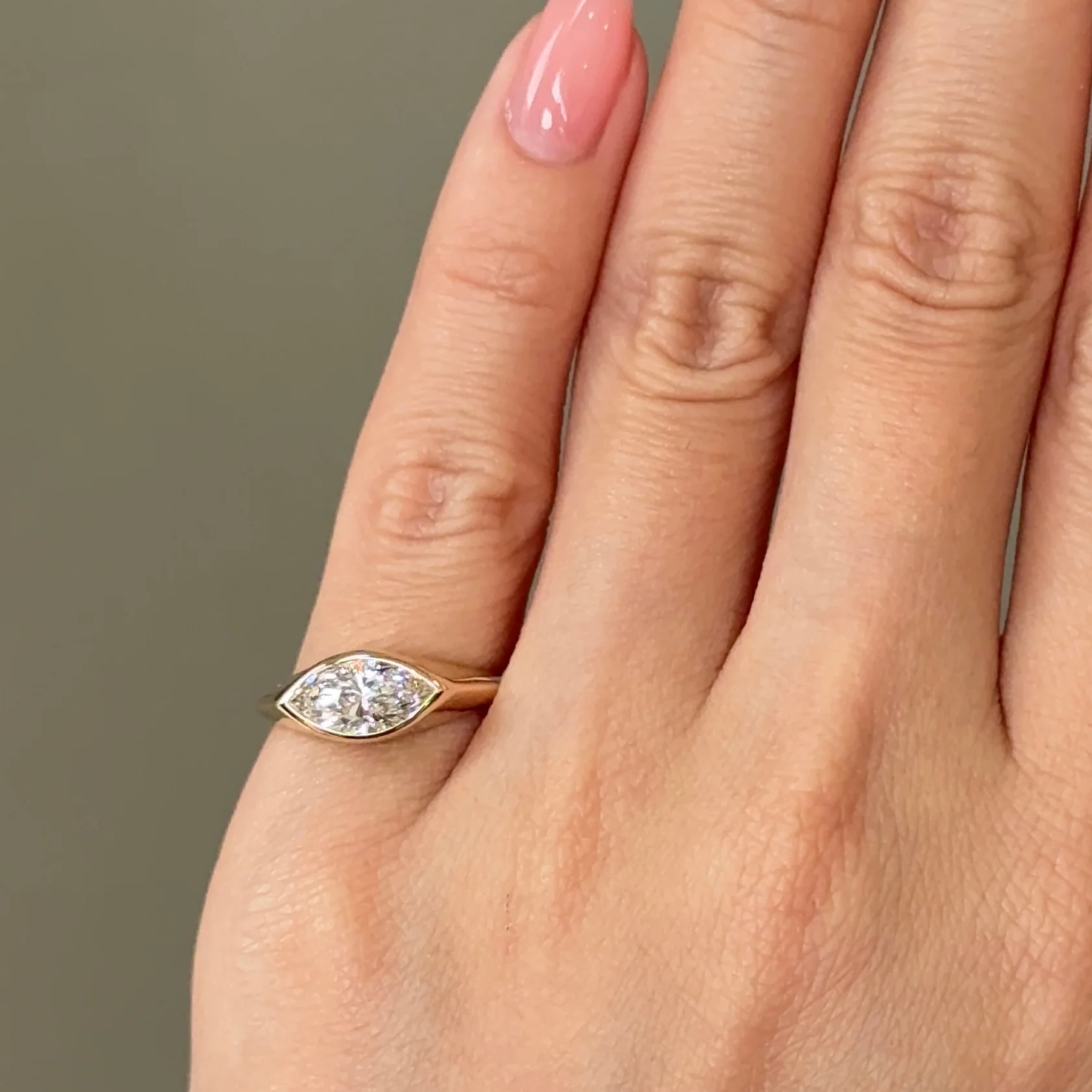 1 carats Marquise cut Diamond Bezel XL Pinky Ring