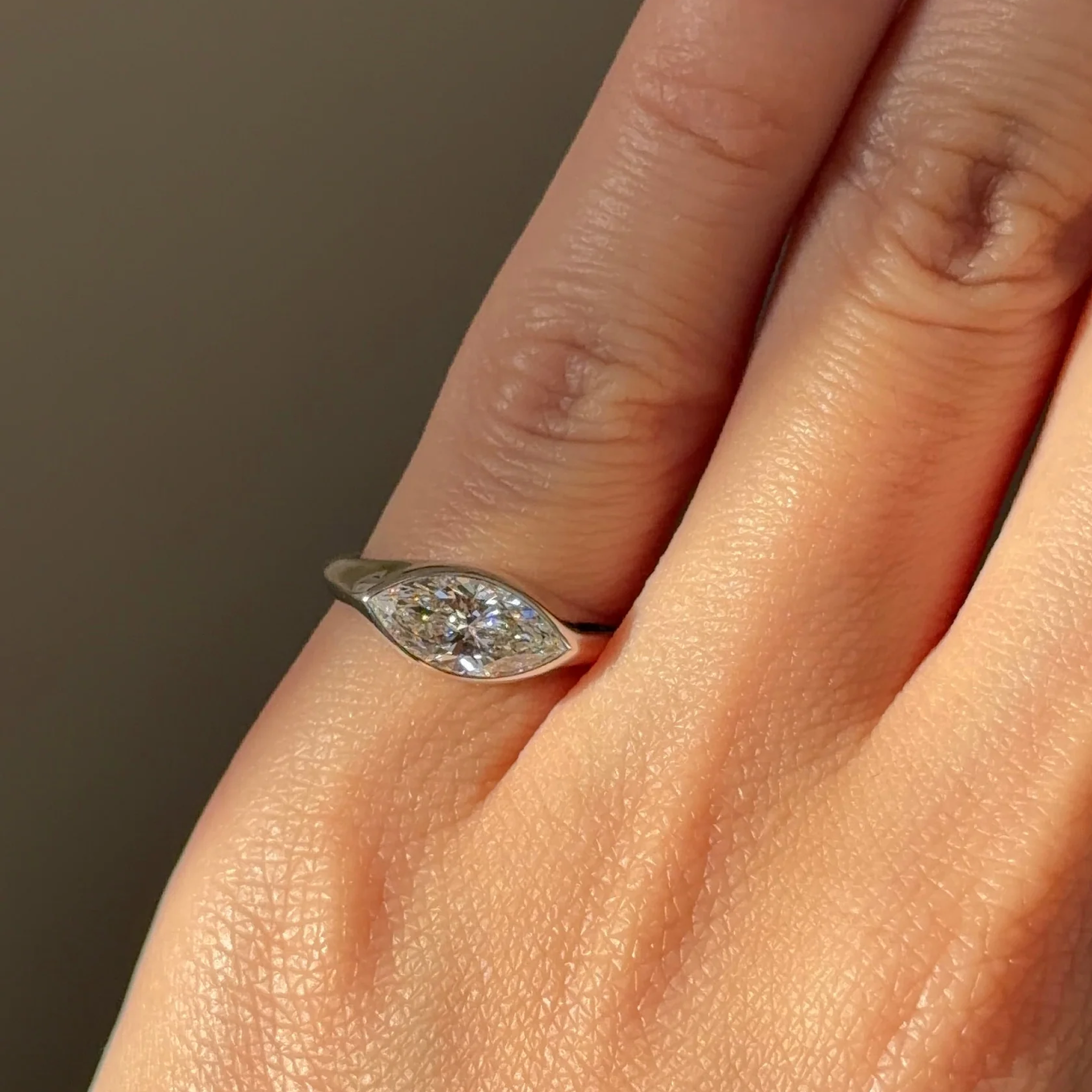 1 carats Marquise cut Diamond Bezel XL Pinky Ring