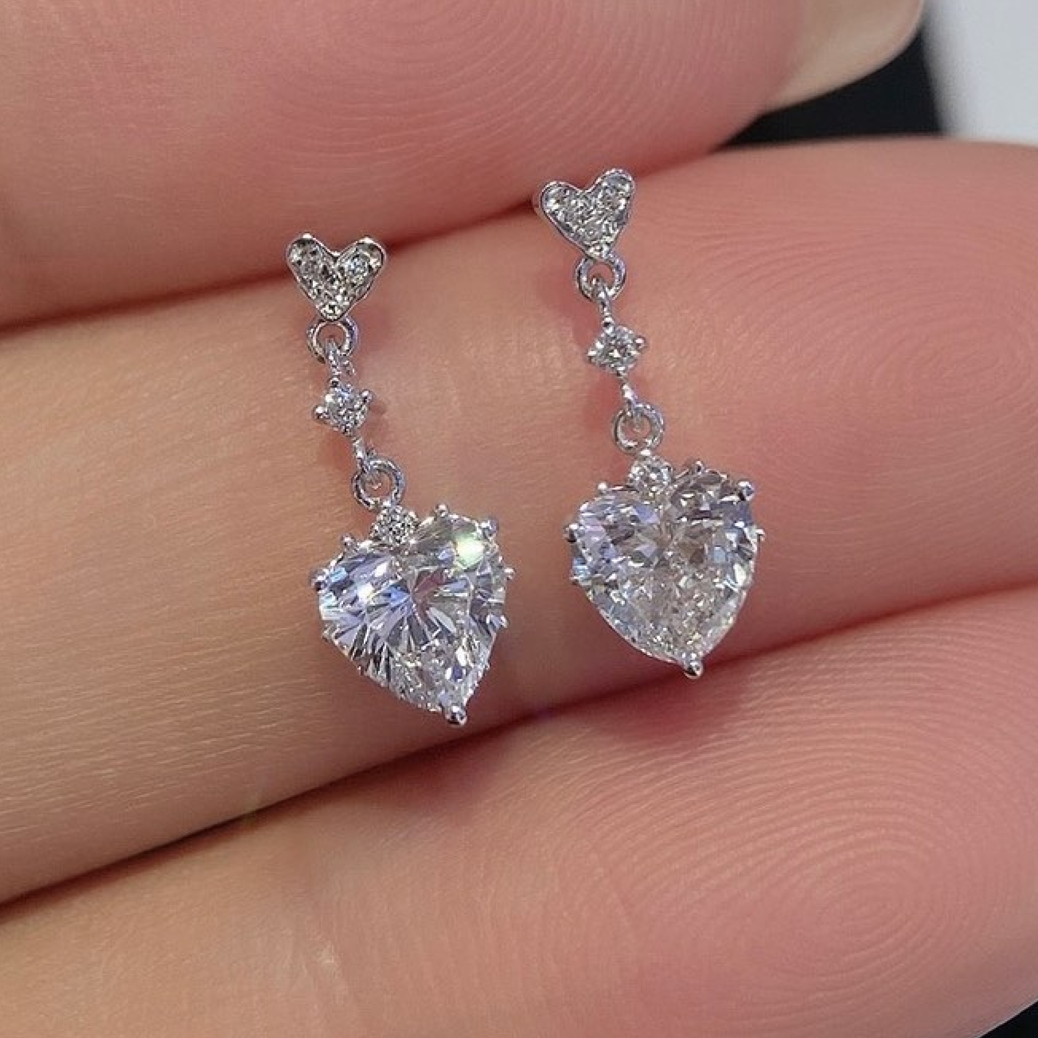 Classic Heart-Cut Lab Diamond Dangle Earrings