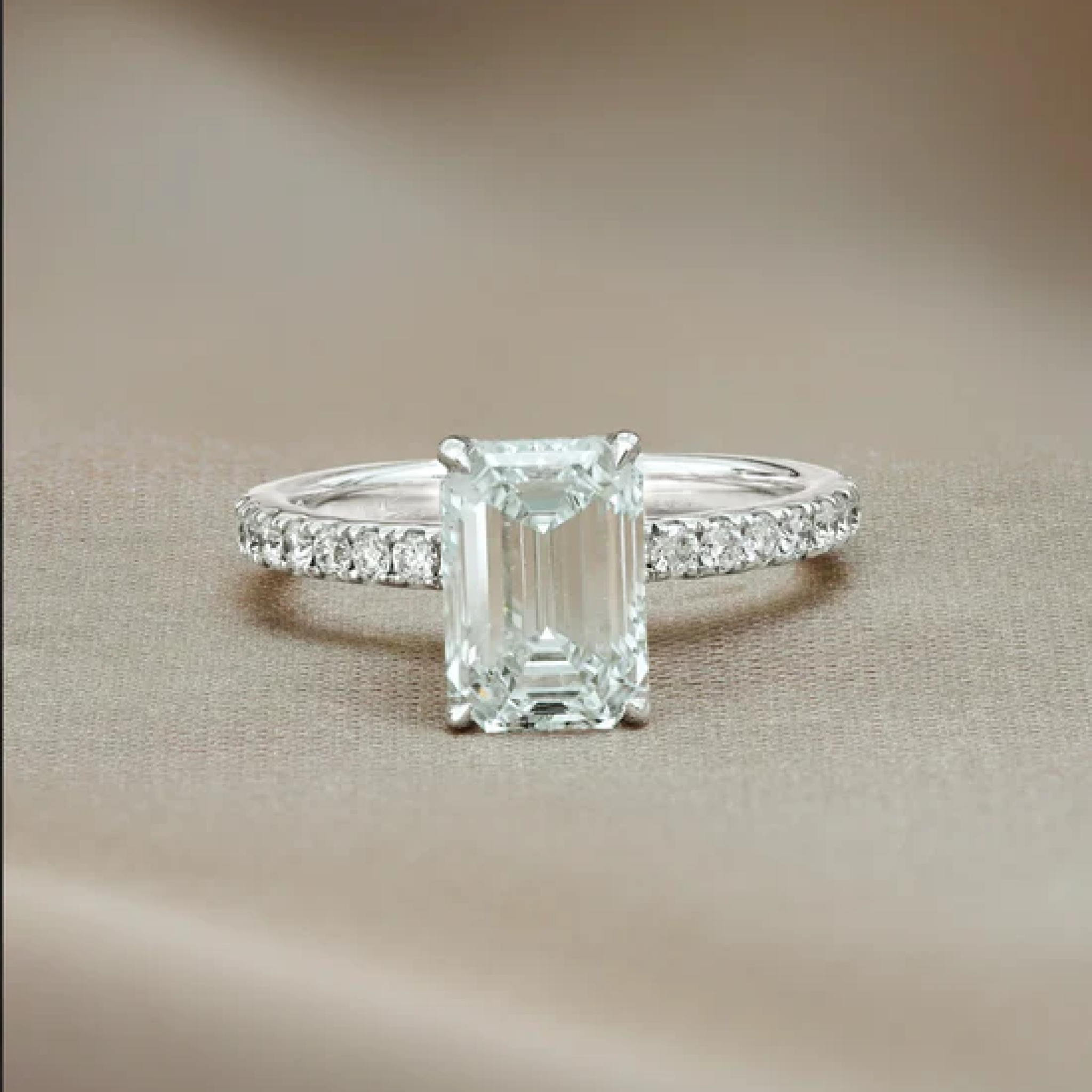 2 carats Emerald Cut Diamond Micro Pave Ring