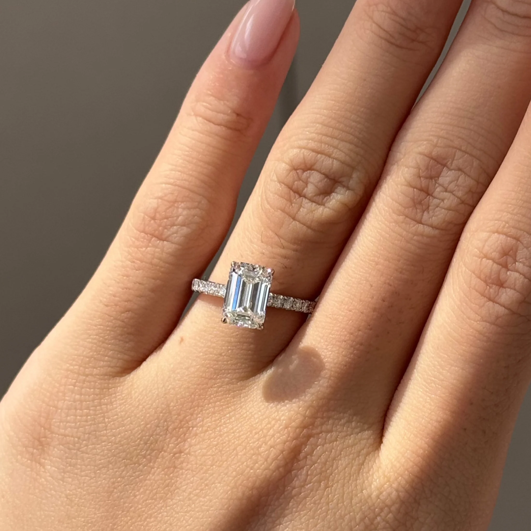 2 carats Emerald Cut Diamond Micro Pave Ring