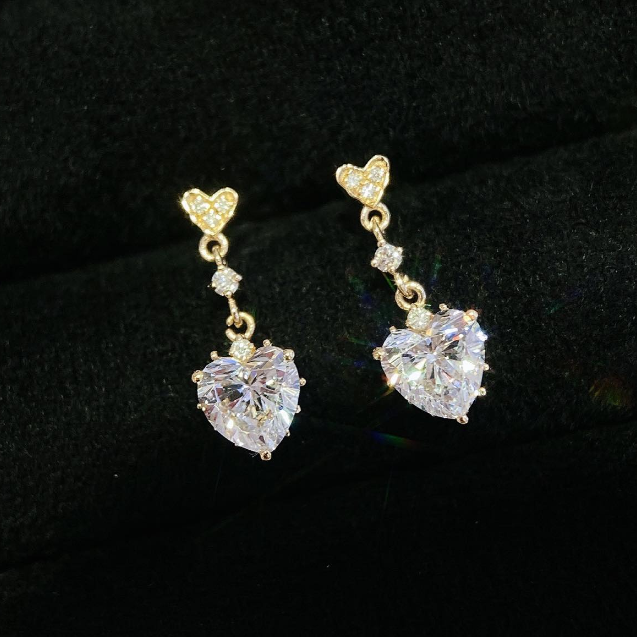 Classic Heart-Cut Lab Diamond Dangle Earrings