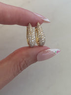 Round Brilliant Natural Diamond Huggie Hoop Earrings with Triple Row Pavé