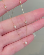 Dainty Diamond Flower Station Necklace | 14K Gold Floral Diamond Chain | Minimalist Everyday Layering Jewelry
