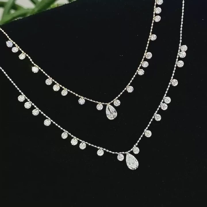 Pear Lab Grown Diamond Station Necklace | Floating Diamond Drop Necklace