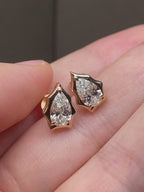 0.70CT Pear Cut Diamond Stud Earrings , Abstract Sculptural Bezel Setting