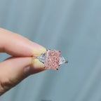 Pink Radiant Cut Lab Grown Diamond Engagement Ring | Pear Side Stone Three Stone Ring | 14K White Gold Bridal Ring