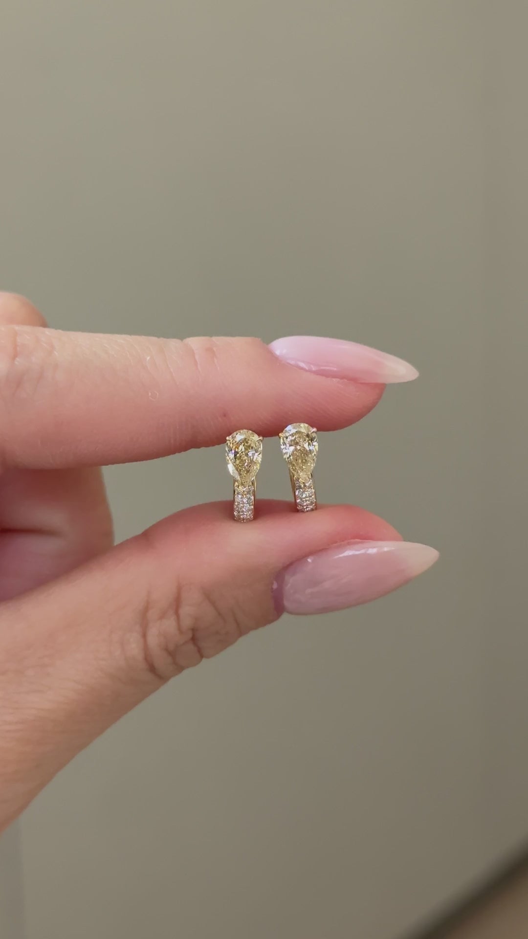 Champagne Pear Cut Lab Grown Diamond Pavé Huggie Hoop Earrings