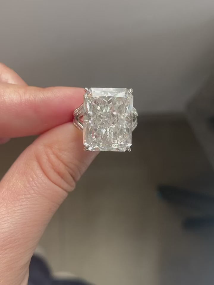 20 CT Radiant Cut Lab Grown Diamond Ring | Hidden Halo Split Shank Solitaire Engagement Ring | 14K Gold