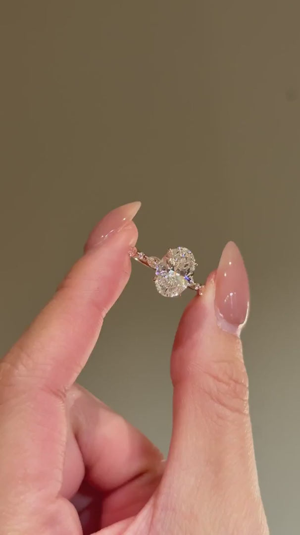 2 carats Oval Cut Diamond with Micro Pave Solitaire Ring