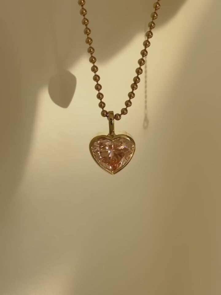 Heart Cut Pink Lab Grown Diamond Pendant | Full Bezel Solitaire Gold Necklace