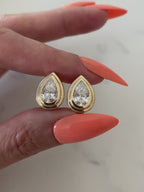 Pear-Shaped Lab Grown Diamond Stud Earrings with Double Bezel Setting