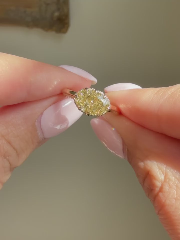 2 CT Fancy Yellow Pear Diamond Engagement Ring | Hidden Halo Rose Gold Solitaire Ring