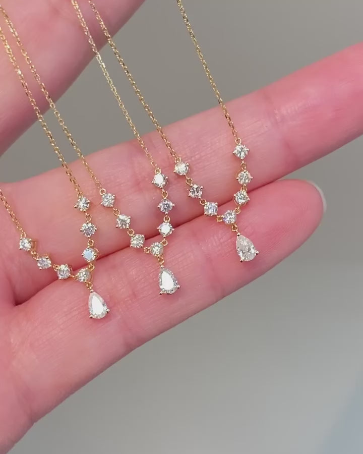 Pear Drop Lab Grown Diamond Necklace | Station Diamond Pendant Necklace | Dainty Lab Grown Diamond Jewelry