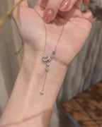 Pear Cut Lab Grown Diamond Y Drop Necklace | Round Diamond Lariat Pendant | 14K White Gold Bridal Necklace