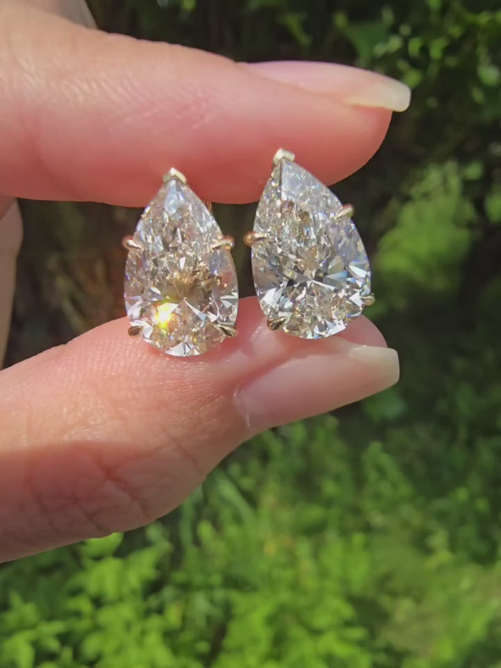 6.00 CTW Pear Shape Lab Grown Diamond Hoop Earrings with V-Prong Setting | 14K Solid Gold Luxury Earrings