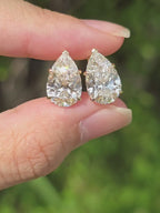 6.00 CTW Pear Shape Lab Grown Diamond Hoop Earrings with V-Prong Setting | 14K Solid Gold Luxury Earrings