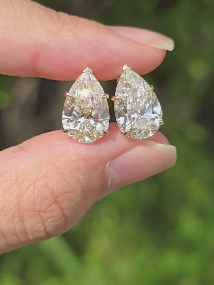 6.00 CTW Pear Shape Lab Grown Diamond Hoop Earrings with V-Prong Setting | 14K Solid Gold Luxury Earrings