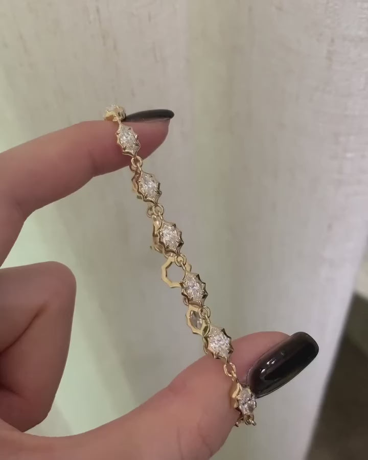 Marquise Lab Grown Diamond Bracelet | Vintage Starburst Gold Tennis Bracelet