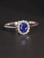 Oval Blue Sapphire & Diamond Halo Engagement Ring | Classic Oval Sapphire Ring
