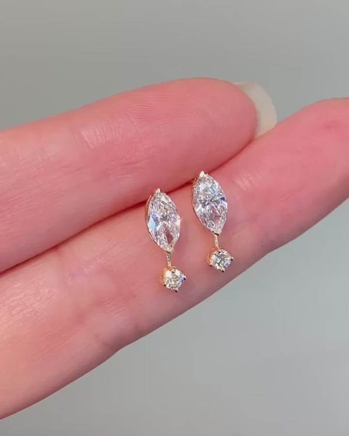 Marquise-Cut Lab Grown Diamond Drop Stud Earrings