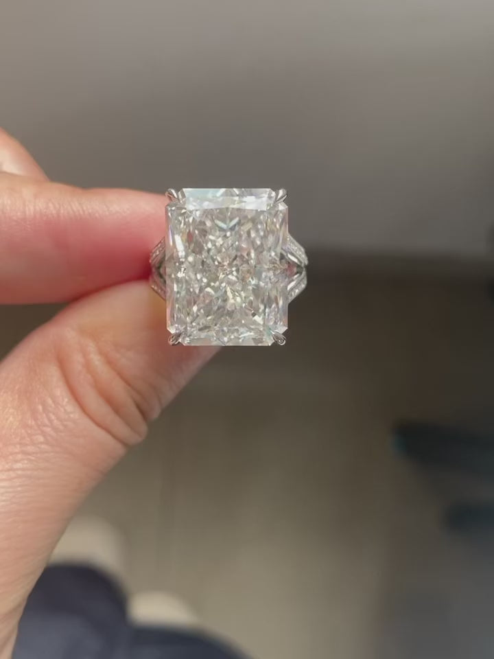 20 CT Radiant Cut Lab Grown Diamond Ring | Hidden Halo Split Shank Solitaire Engagement Ring | 14K Gold